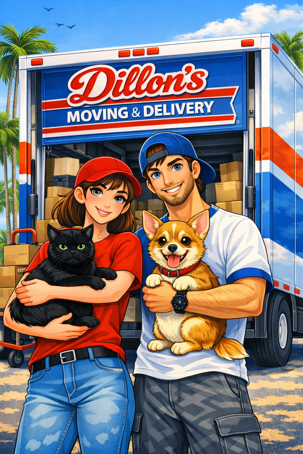 Dillon's Moving truck and crew loading a home